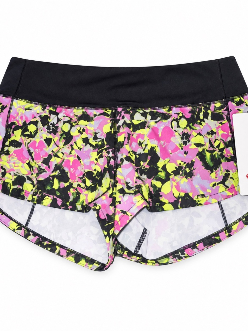 lululemon athletica Neon Floral Running Shorts with Black Waistband